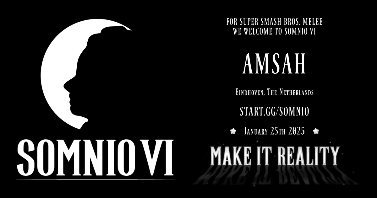 🚨A NEW CHALLENGER APPROACHES🚨

An old legend awakes from his slumber...

The one and only <a href="/TheRealAmsah/">Amsah Augustuszoon</a> is attending Somnio 6 for Melee singles and doubles!

📅25/01/25
🎮Melee, Tekken 8, "Brawl" &amp; Rivals 2
📺Tons of setups
📌Eindhoven, Dynamo Centre

Sign up in bio &amp; ⬇️