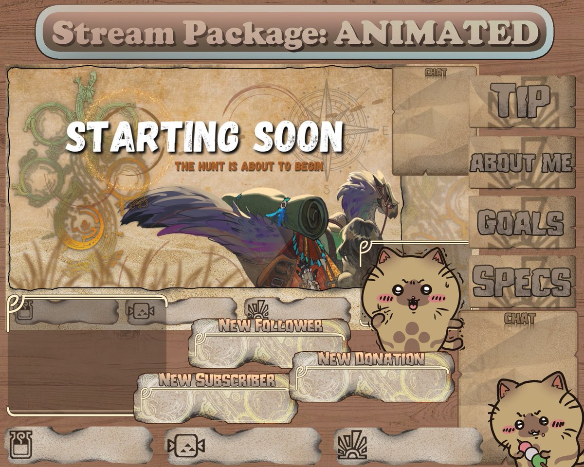 gabbybites's tweet photo. Monster hunter WILDS stream overlay package is now LIVE! Get ready for the hunt, February 28th is coming FAST. #monsterhunterwilds #MHWilds #Monsterhunteroverlay #palico #chiikawa 
https://t.co/9BKpvJZpxV https://t.co/UWVrwJZksh