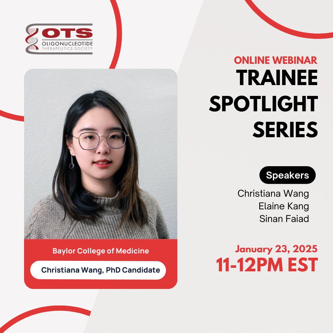 OTSociety's tweet photo. Join us for our first webinar of the year this Thursday, January 23, from 11-12 pm EST!

We will be hearing from Christiana Wang, Elaine Kang, and Sinan Faiad, all of whom won poster awards at the 2024 Annual Meeting.

Register here: https://t.co/TMWwIycNns

#ots #biotech https://t.co/2BXrq9gZrT