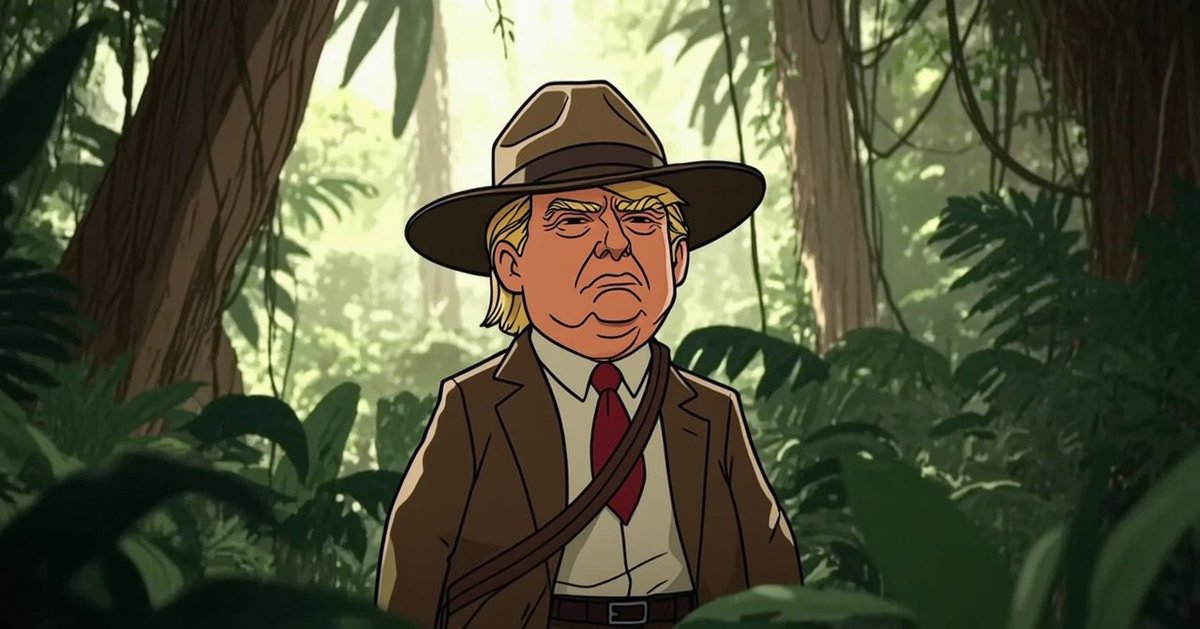 TrumpAIArt's tweet photo. Trumpiana Jones—exploring the jungle for the greatest treasure: Winning. 🗺️🌿 #AdventurerInChief #MakeExplorationGreatAgain https://t.co/F0Ywkr71sd
