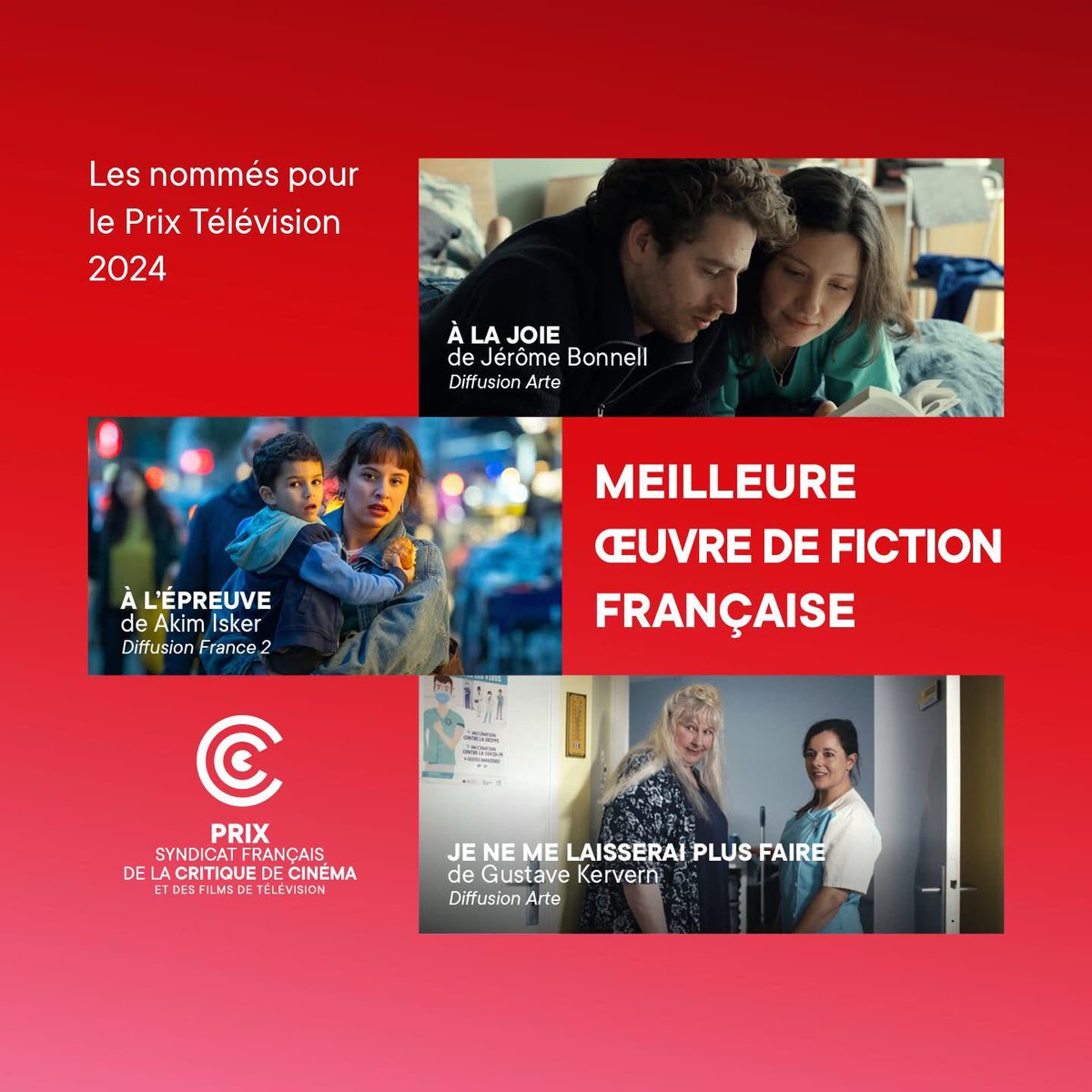 Bravo à <a href="/GustaveKervern/">Gustave Kervern</a> et toute l’équipe pour la nomination de JE NE ME LAISSERAI PLUS FAIRE <a href="/ARTEde/">ARTE</a>