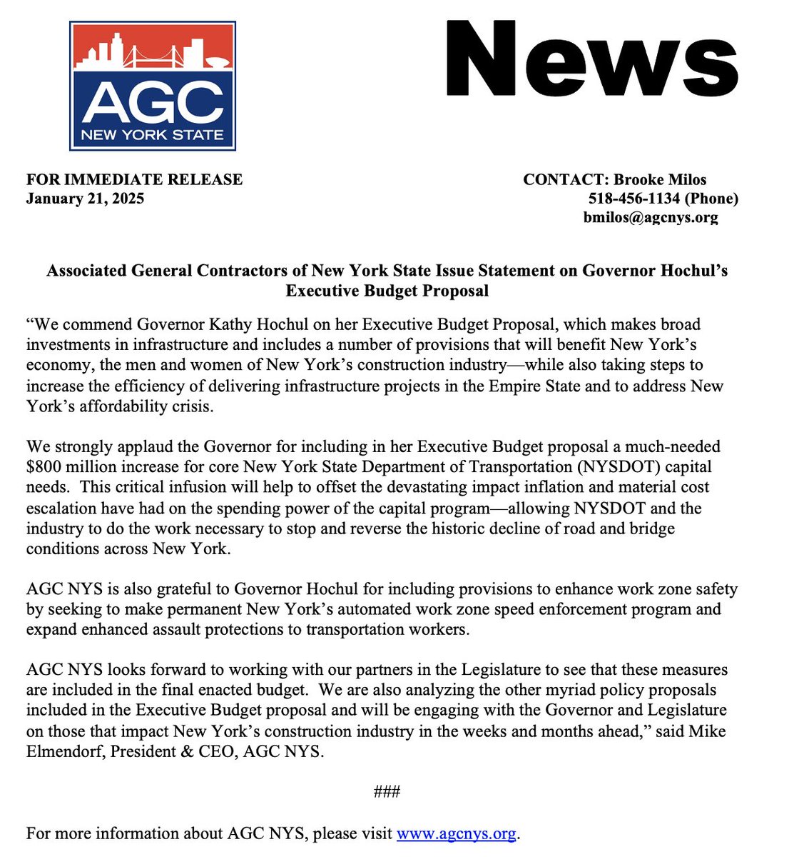 AGC_NYS's tweet photo. 📢 Associated General Contractors of New York State Issue Statement on Governor Hochul’s Executive Budget Proposal ⬇️

https://t.co/Isx70NSPjG https://t.co/3swMOaC2VQ