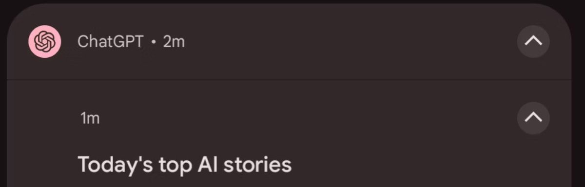 you_know_ai's tweet photo. Just tried ChatGPT's tasks. I asked it to send me a daily list of new AI stories. 

And lo and behold I just got a notification! https://t.co/w5EOXNJazp