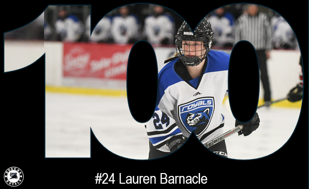 RogersGirlsPuck's tweet photo. 🌟MILESTONE ALERT🌟

Tonight's start for #24 Senior LAUREN BARNACLE marks her 100th Varsity Career Game

#RGH #IAGDTBAR #RoyalsPride https://t.co/orrQJLQLIw