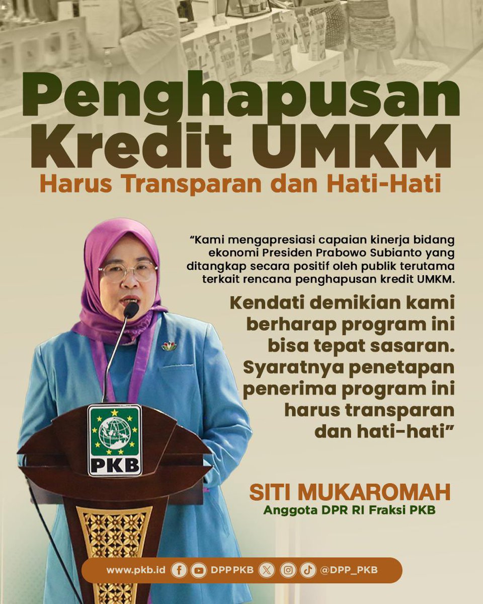 DPP_PKB's tweet photo. Hati-Hati dalam Penghapusan Kredit UMKM 🔍

@sitimukaromah72 menegaskan pentingnya kehati-hatian dalam rencana penghapusan kredit UMKM. 

Transparansi dan ketepatan sasaran adalah kunci agar program ini benar-benar bermanfaat bagi pelaku UMKM tanpa menimbulkan dampak negatif.  

#SuaraPKB