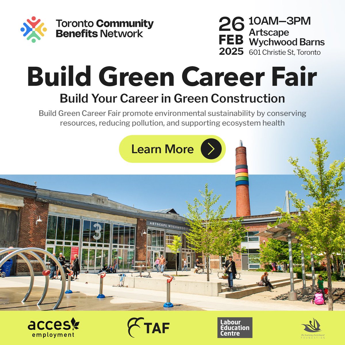Toronto Community Benefits Network (@tcbn_to) on Twitter photo The Build Green Career Fair is an opportunity for employers and jobseekers to fulfil roles in environmentally sustainable construction.
RSVP: buildgreen.employerportal.ca
<a href="/ACCESEmployment/">ACCES Employment</a> , <a href="/AtmosphericFund/">The Atmospheric Fund</a> , <a href="/LabourEduCentre/">Labour Education Centre</a> and <a href="/LEF_TO/">The Learning Enrichment Foundation</a>
#communitybenefits #buildgreencareerfair The Build Green Career Fair is an opportunity for employers and jobseekers to fulfil roles in environmentally sustainable construction.
RSVP: buildgreen.employerportal.ca
<a href="/ACCESEmployment/">ACCES Employment</a> , <a href="/AtmosphericFund/">The Atmospheric Fund</a> , <a href="/LabourEduCentre/">Labour Education Centre</a> and <a href="/LEF_TO/">The Learning Enrichment Foundation</a>
#communitybenefits #buildgreencareerfair