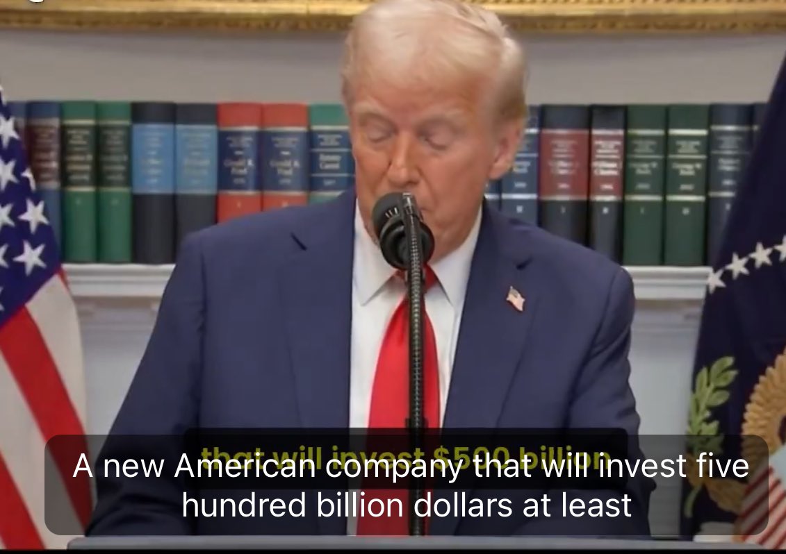 doge_magazine's tweet image. BREAKING: President Trump just announced the Project Stargate, the largest AI infrastructure investment in history at $500 billion.