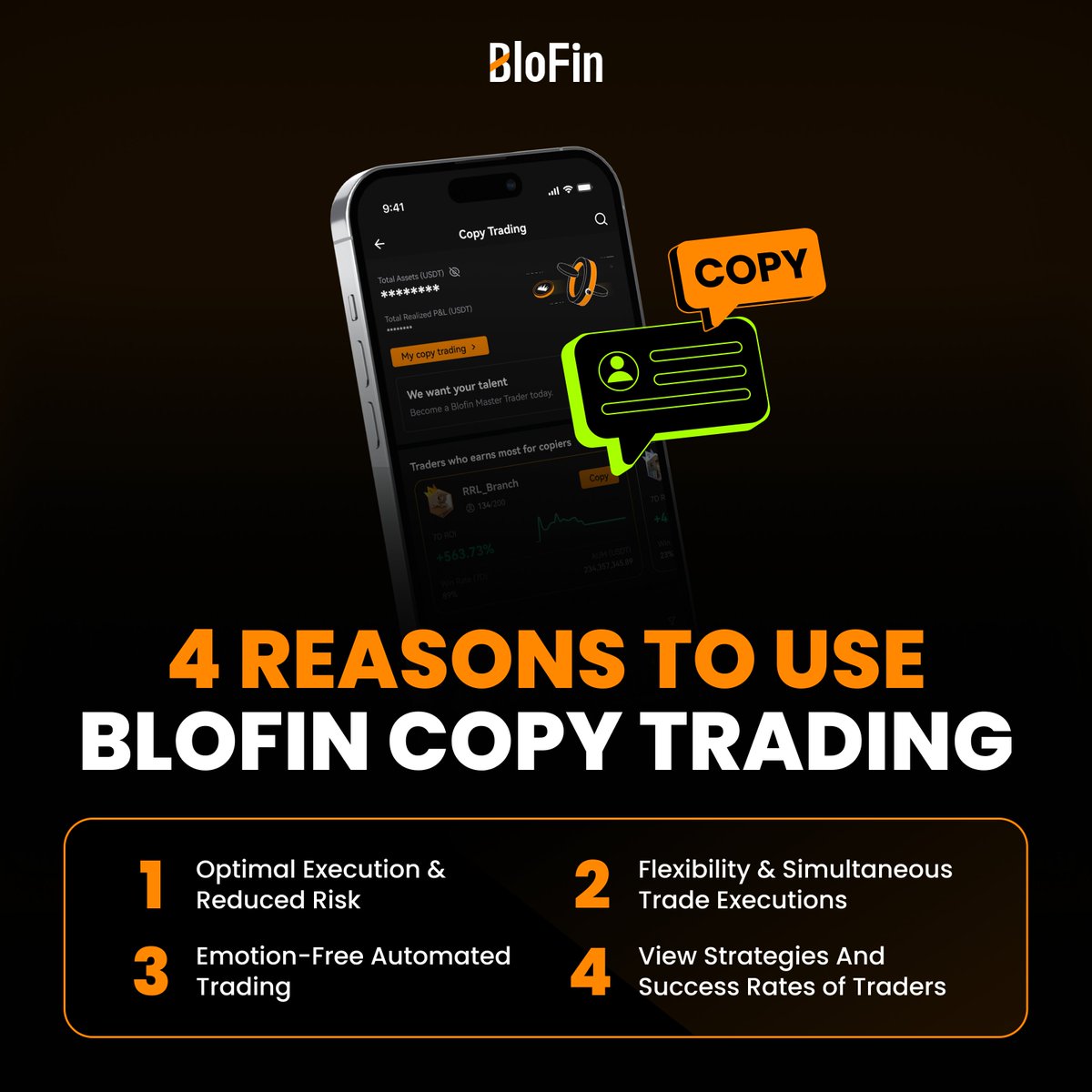 Boost your crypto trading with #BloFin Copy Trading! Replicate and mirror  expert trades to save time, and manage your risk with ease 🫡 Get started  ⬇️ https://t.co/LSIzokP8G2