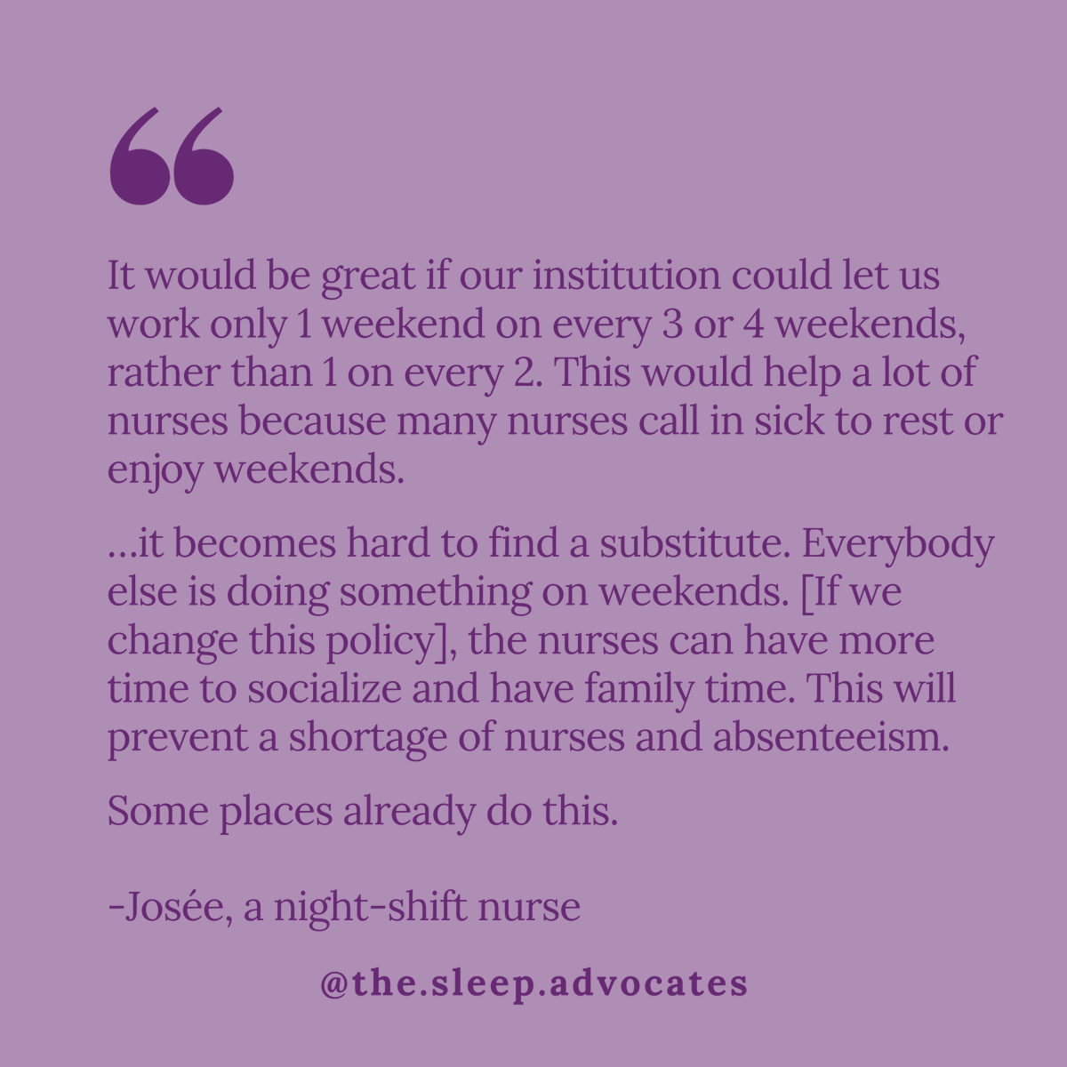 Josée recommends a way to improve nurse retention in hospitals by recognizing the link between sleep, social life and absenteeism among night-shift nurses.

css-scs.ca/share-your-sle…

<a href="/mcgillu/">McGill University</a> 
<a href="/TheNeuro_MNI/">The Neuro</a> 
<a href="/canadiansleep/">Canadian Sleep Research Consortium</a> 
<a href="/ReseauSommeilQC/">ReseauSommeilQc</a>