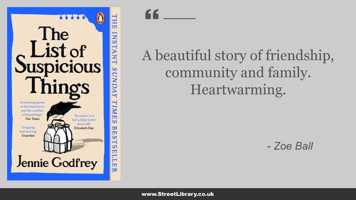 #StreetLibrary #Giveaway 🎆

Win a £20 <a href="/Waterstones/">Waterstones</a> voucher

RT, follow <a href="/jennieg_author/">Jennie Godfrey</a> &amp; tag friends to enter

UK only. Ends 28/1/25. Sponsored by <a href="/dotscotregistry/">dotScot Registry</a>

--------

#TheListOfSuspiciousThings by <a href="/jennieg_author/">Jennie Godfrey</a>, published by <a href="/HutchHeinemann/">Hutchinson Heinemann</a> <a href="/PenguinUKBooks/">Penguin Books UK</a>

Quote by