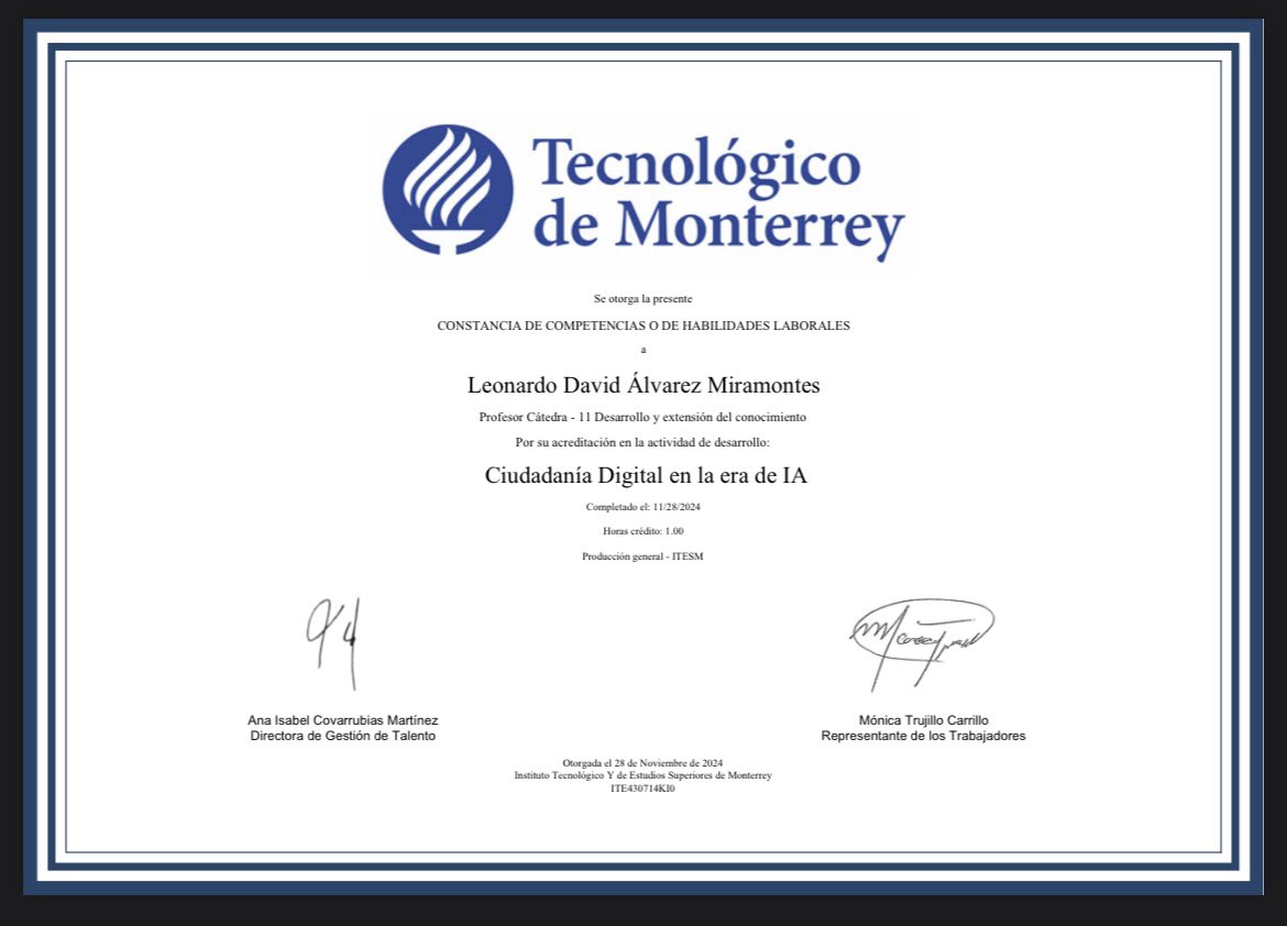 Sumamos a la capacitación, el manejo de emociones bajo el esquema RULER, y , el uso de IA entre la Ciudadanía Digital.

<a href="/TecdeMonterrey/">Tecnológico de Monterrey</a> 🏆

#metas #orgullotec #formandoprofesionales