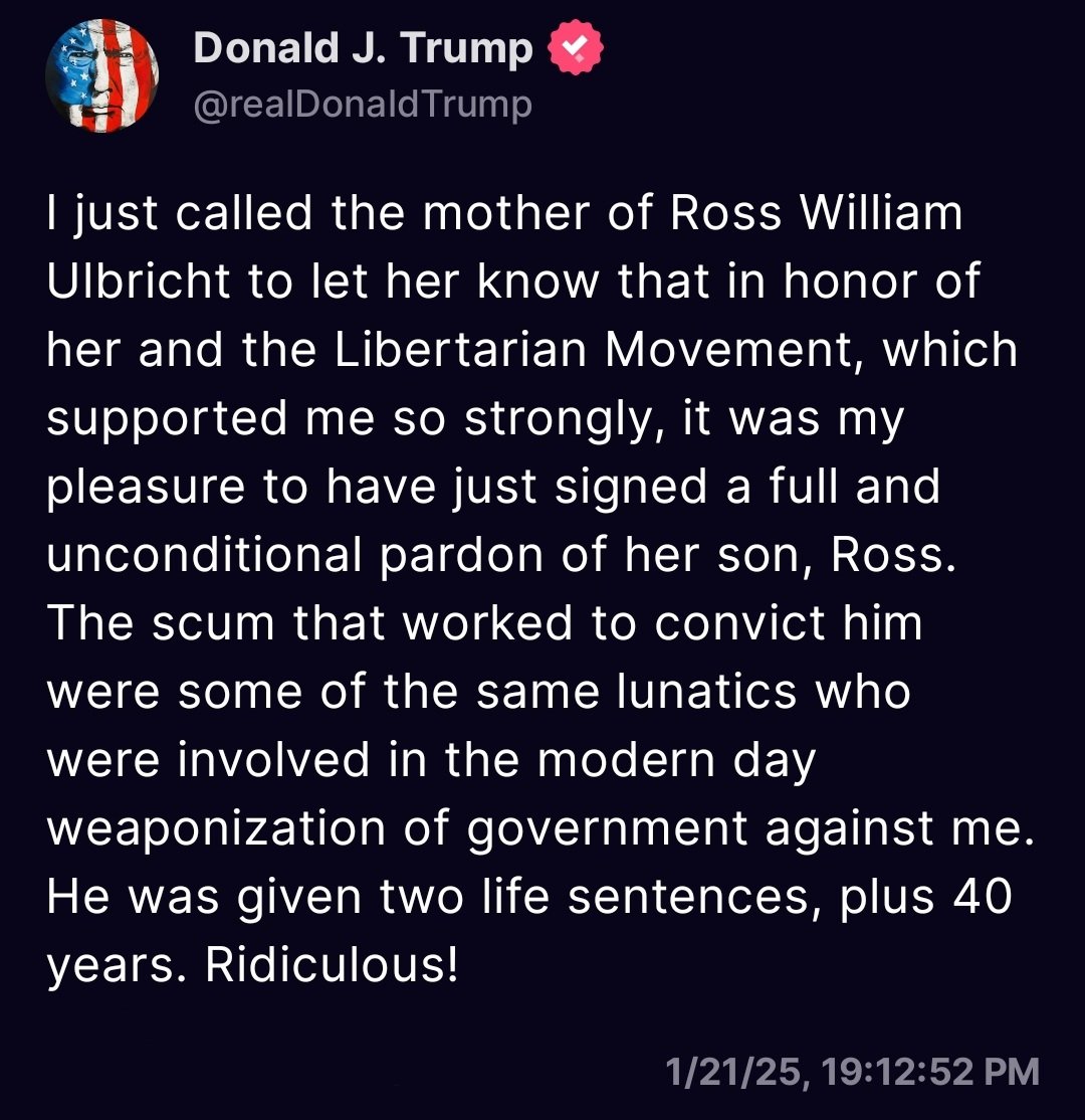 Trump signs full, unconditional pardon for Silk Road founder Ross Ulbricht