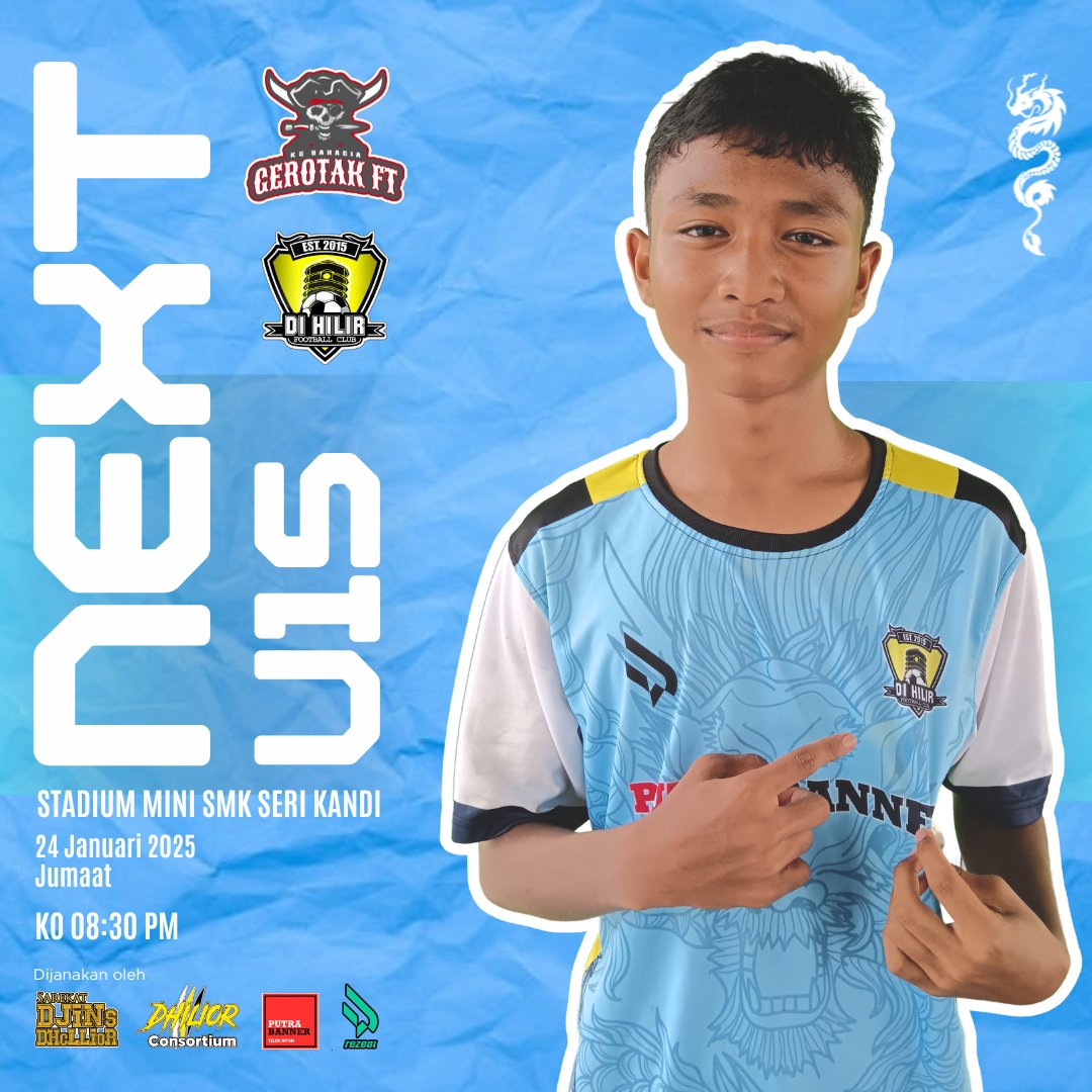 𝗡𝗘𝗫𝗧 𝙈𝘼𝙏𝘾𝙃

Siri perlawanan Persahabatan U15

Skuad Akademi Di Hilir FC U15 diundang bagi suatu perlawanan persahabatan menentang Gerotak FT

📆 Jumaat, 24hb Januari 2025
⏱️ 08:30 malam
🏟️ Stdm. Mini SMK Seri Kandi 

🔵⚪

#dihilirfc #dihiliracademy #DHFCprogram