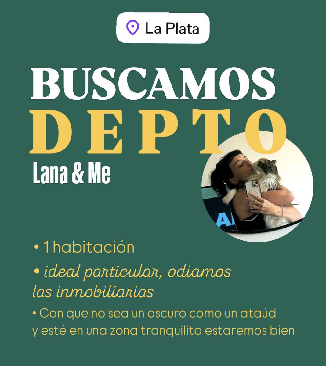 florlafotografa's tweet photo. Si Twitter es servicio necesito data de deptos particulares en alquiler en La Plata 🥹 🙏 soy excelente inquilina le alquilé 14 años al mismo pero ahora necesita el depto para un familiar. https://t.co/ik5rxJcIMH