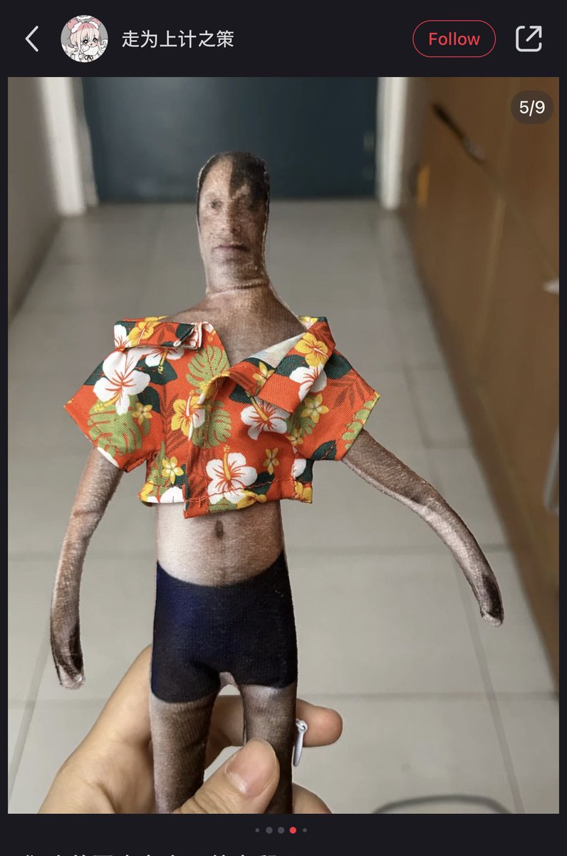 AniiKiira's tweet image. My favorite RedNote find is this one user who keeps dressing up her cursed Mads Mikkelsen JPG plushie