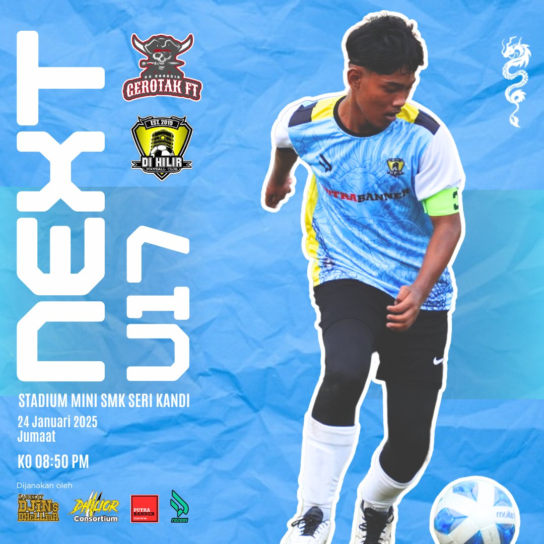 𝗡𝗘𝗫𝗧 𝙈𝘼𝙏𝘾𝙃

Siri perlawanan Persahabatan U17

Skuad Akademi Di Hilir FC U17 diundang bagi suatu perlawanan persahabatan menentang Gerotak FT

📆 Jumaat, 24hb Januari 2025
⏱️ 08:50 malam
🏟️ Stdm. Mini SMK Seri Kandi

🔵⚪

#dihilirfc #dihiliracademy #DHFCprogram