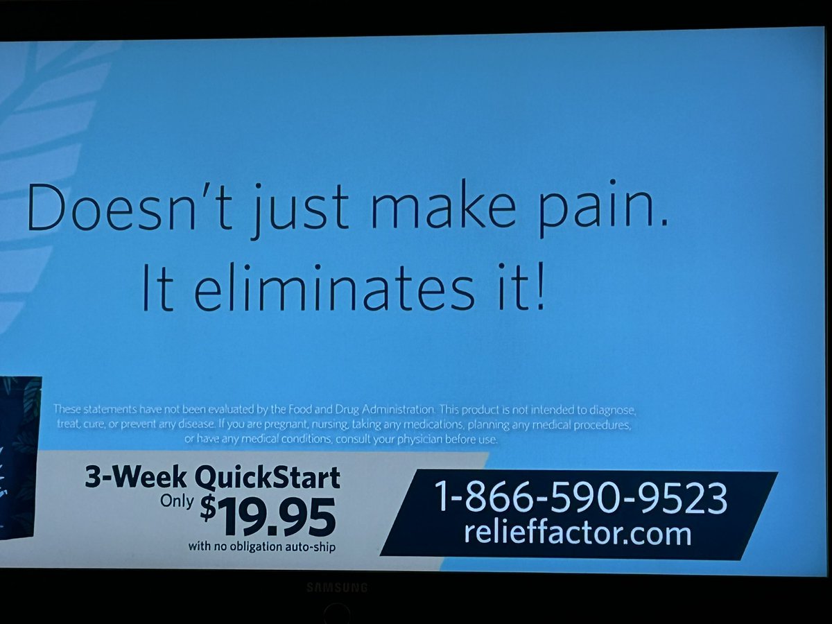 jp_mclaughlin's tweet photo. @relieffactor Hey Relief Factor, just saw this ad on Fox News where announcer says “It doesn’t just MASK pain, it eliminates it!” But the text on screen says “Doesn’t just MAKE pain. It eliminates it!” Uhhhhhhh… https://t.co/1RpNGJhhwv
