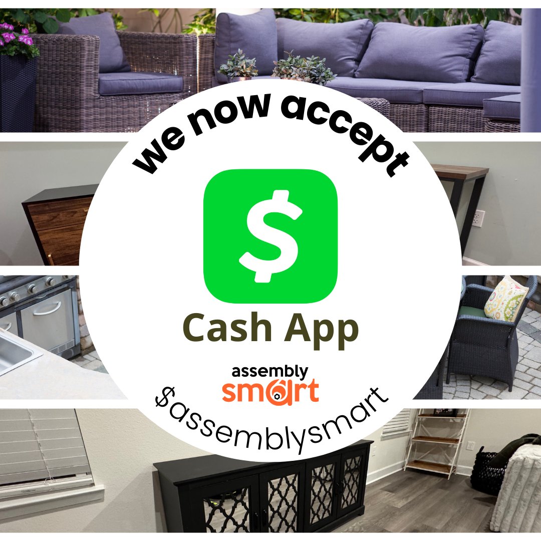 assemblysmart's tweet photo. We're excited to announce that Assembly Smart now accepts Cash App for all Assembly Smart services! 💳✨ Payments can be made during checkout to $assemblysmart. We're making it even easier to get your furniture assembly projects done! #AssemblySmart #NowOnCashApp https://t.co/6UeXaFv8EB