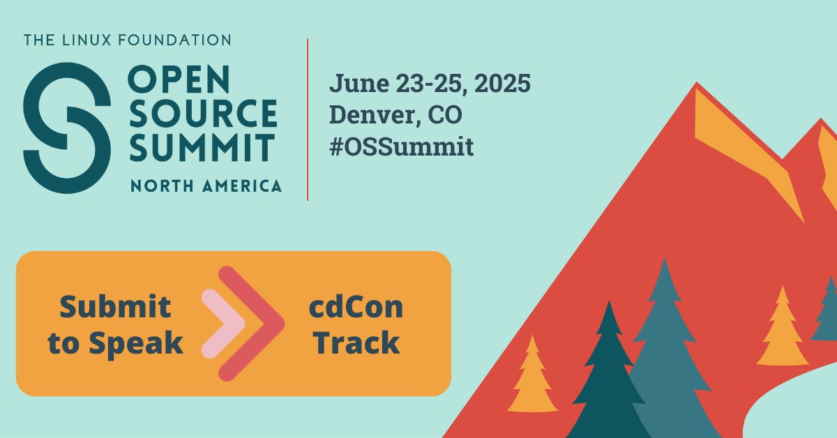 linuxfoundation's tweet photo. Submit to speak at the cdCon track at #OSSummit North America, June 23-25 in Denver! Share on #AI + #ML in #CICD, #CICDSecurity + Best Practices, #Observability, Compliance + MORE! View all tracks + topics and submit by Feb 17: https://t.co/7bH9dCxrZG https://t.co/zLOwRS8s3k
