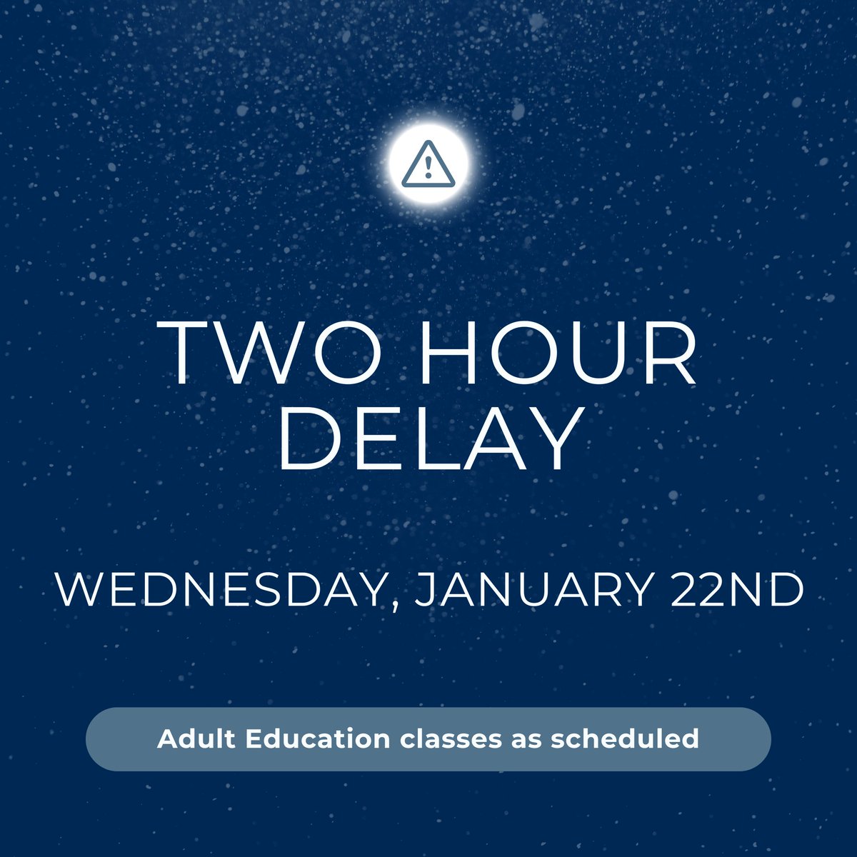 The Warren County Career Center will operate on a two hour delay on Wednesday, January 22nd. All adult education classes will continue as scheduled. The bell schedule for a two-hour delay can be found in the student handbook or at mywccc.org.