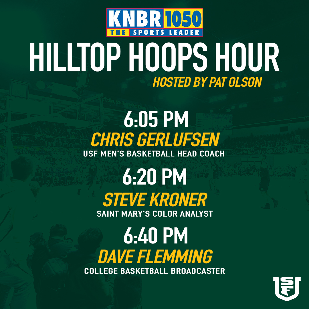 Join me live at 6:00 on <a href="/KNBR/">KNBR</a> 1050am as we talk <a href="/USFDonsMBB/">San Francisco Men's Basketball</a> and <a href="/WCChoops/">West Coast Conference Basketball</a> with <a href="/CoachCeeGee/">Chris Gerlufsen</a> , <a href="/SteveKronerSF/">Steve Kroner</a> and @ESPN broadcaster Dave Flemming. 

#USFDons / #WCCHoops

knbr.com/listen-live-on…