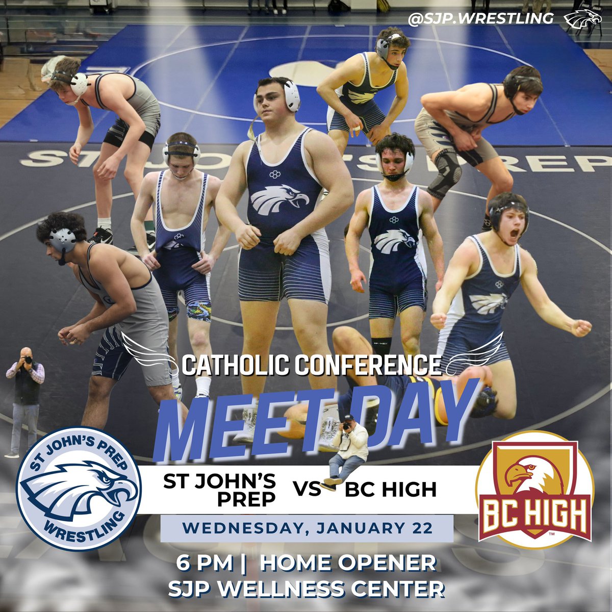SJPWrestling's tweet photo. HOME OPENER WEDNESDAY NIGHT!!
BC High wrestling has had a strong start to their dual meet season.
Support the squad.  Pack the stands.
Defend the nest!!

#defendthenest #packthestands #masswrestling #stjohnsprep https://t.co/nWG6IkpzOu