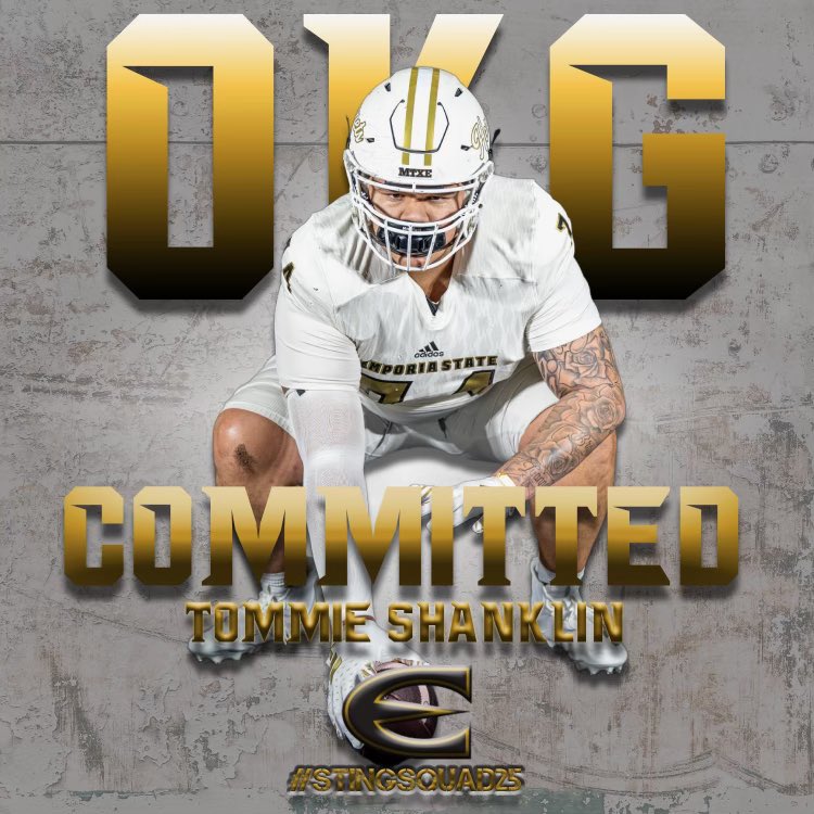 #AGTG! After my official visit, I am blessed to say I’m 100% committed to Emporia State University!! 🟨⬛️

<a href="/BengalLifestyle/">Braswell Bengal Football</a> <a href="/Coach_Jonez/">Rashad Jones</a> <a href="/CoachJReliford/">Josh Reliford</a> <a href="/CoachAkalex/">Adam Alexander</a> <a href="/CoachCash1/">Vincent Cashdollar</a> <a href="/CoachGHiggins/">Coach Higgins</a> 
<a href="/KentLaster/">Kent Laster</a> <a href="/CoachGoodman66/">Daniel Goodman</a> 

#StingSquad25 🐝