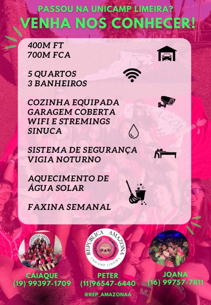 AmazonaRep's tweet photo. @juliaalvessssss Uhu, parabéns pela aprovação bixetinha!! 🫵
Bem vinda aos melhores anos da sua vida! Somos da Rep Amazona e qualquer dúvida em relação a vida em Limeira, curso, e moradia podem nos chamar, vai ser um prazer. 🩷🦥💚
Joana (16) 997577811
Caiaque (19) 993971709
Peter (11) 965476440 https://t.co/wXIoi6YbLG