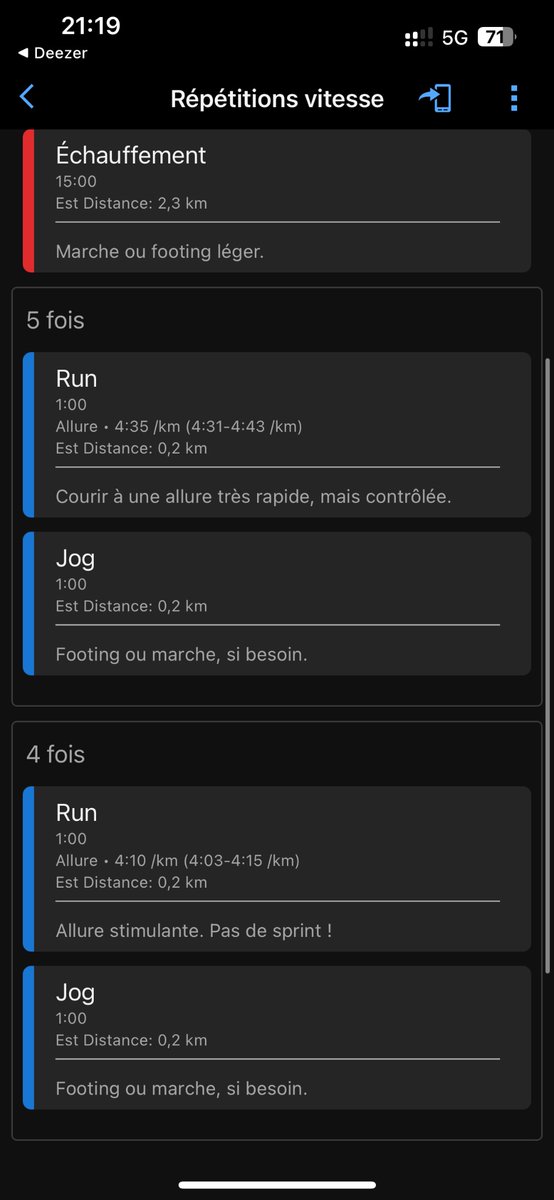 laeitbe's tweet photo. Bjr, j’ai du mal à comprendre la préparation des plans d’entraînement. Avant le plan, je faisais 7’30/km. Je le commence et on me fait courir direct à 6’/km. Au bout de 2 semaines, on me propose du fractionné à 4’10/4’35??? On est loin de la prévention de blessure ?@GarminFrance https://t.co/8Hf4XBplbB