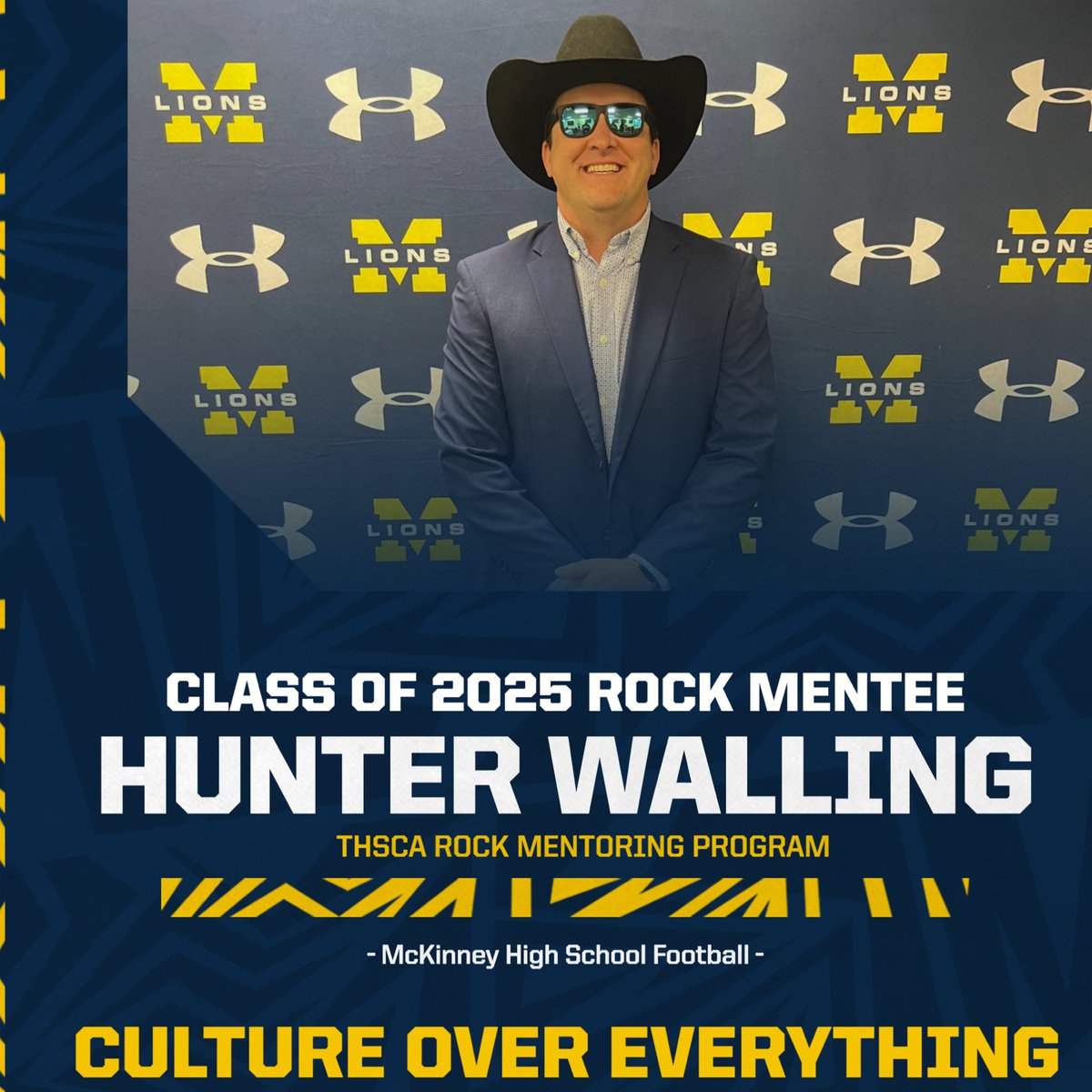 CoachLeonardTX's tweet photo. HUGE CONGRATS to Coach Hunter Walling (@hunter_walling) for being named to the 2025 @THSCAcoaches ROCK Mentoring Program! Coach Walling does it the right way and has earned this opportunity! @McKinneyFBall is proud of you, Coach Walling!

#GoldStandard https://t.co/e0AHtsiAJC