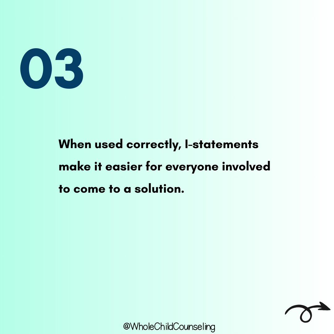 What are the benefits of using I-Statements? 💬

1️⃣ Improved Communication

2️⃣ Empowerment

3️⃣ Solution-Oriented

4️⃣ Assertiveness

5️⃣ Focus on Behavior

6️⃣ Respect

wholechildcounseling.com/post/how-and-w…