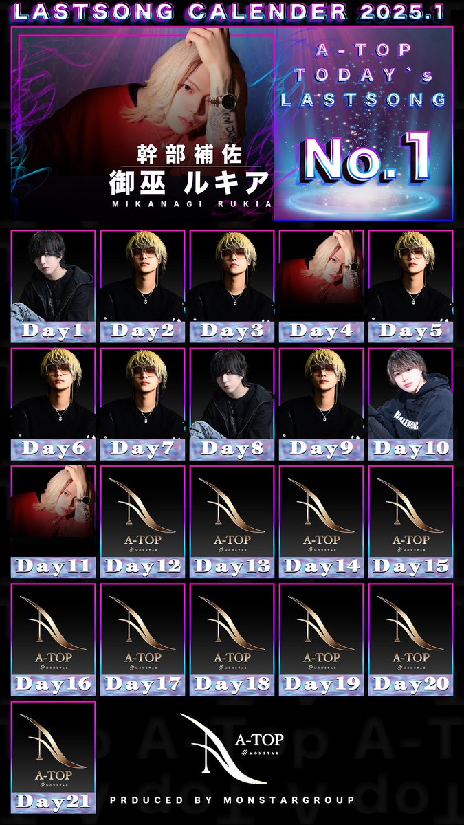 ATOP_MONSTAR's tweet photo. 2025.1月度 A-TOP
⟬ラストソング情報⟭

1月18日営業
ご来店いただき誠にありがとうございます

✨✨見事ラスソンを手にしたのは
幹部補佐«御巫ルキア»でした✨✨

#おるぐる #MONSTAR  #ATOP
#怪物の時代 #最強の証明  #ファミリー
#大阪ホスト #ミナミホスト
#大阪ミナミホスト https://t.co/XRSZ6AXrGo