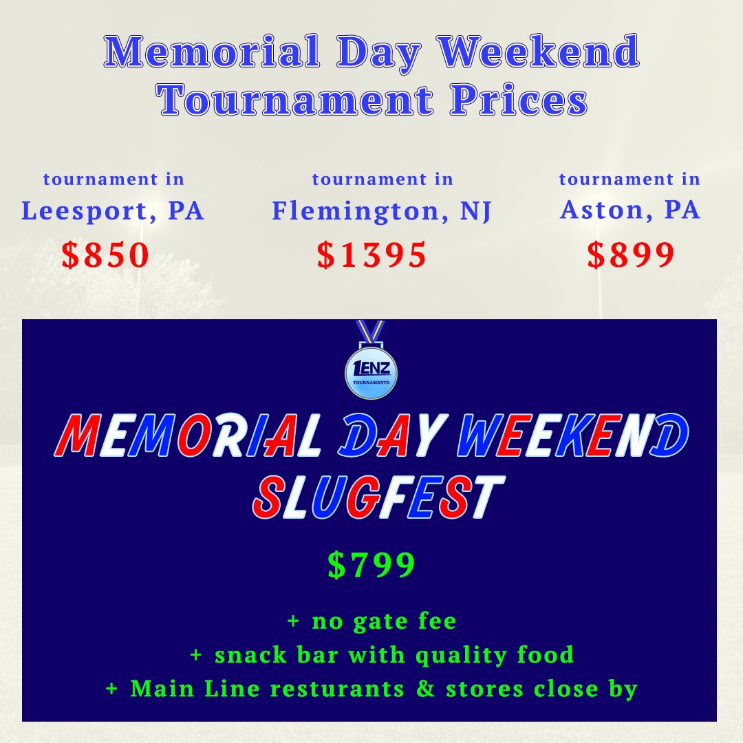 LENZ_Sports's tweet image. Our Memorial Day Weekend tournament is the best deal around! ⚾

Join the party at lenztournaments.com

#youthbaseball #pabaseball #travelbaseball