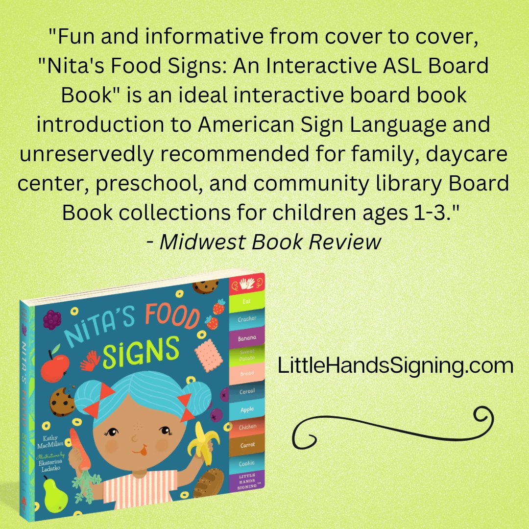 Thank you to the Midwest Book Review for this terrific review of NITA'S FOOD SIGNS! Preorder your copy now at kathymacmillan.com/published-work…
#LittleHandsSigning #ASL #SigningWithBabies #SigningWithChildren