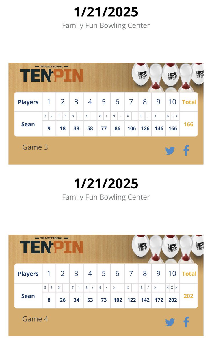 Bowled 4 games this time! Around the end of the 3rd game I started releasing the ball better, so I had to bowl a 4th. 202!