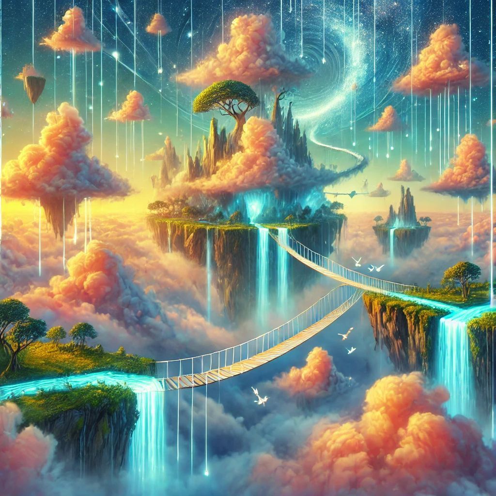 Mugiwarabshi's tweet image. “Defy gravity 🌌 Floating islands and cascading waterfalls connect in this surreal dreamscape. What lies beyond the glowing bridges?
#SurrealArt #ImaginationUnbound #Dreamworld #AiArt”