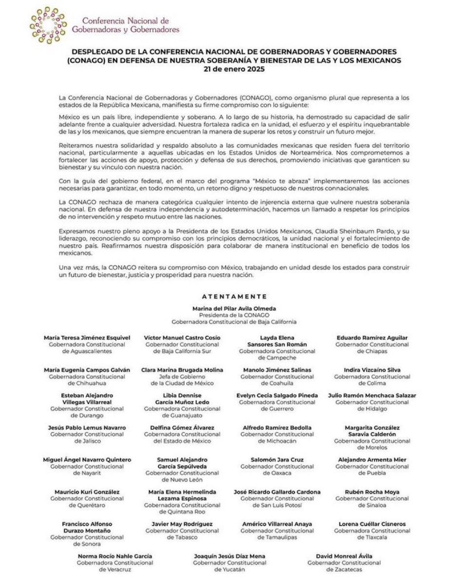 azucenau's tweet photo. Ante lo que consideran una franca ofensiva en contra de México por parte del gobierno de Donald Trump, senadores de Morena hicieron un llamado a la “más amplia unidad nacional” en torno a la presidenta Claudia Sheinbaum, en la defensa de la soberanía y la independencia nacional y en el respaldo a los migrantes. Condenaron cualquier declaración que busque imponer políticas de extraterritorialidad, que pretendan poner en riesgo la extraordinaria relación económica que tienen México y Estados Unidos

*Sara Pablo