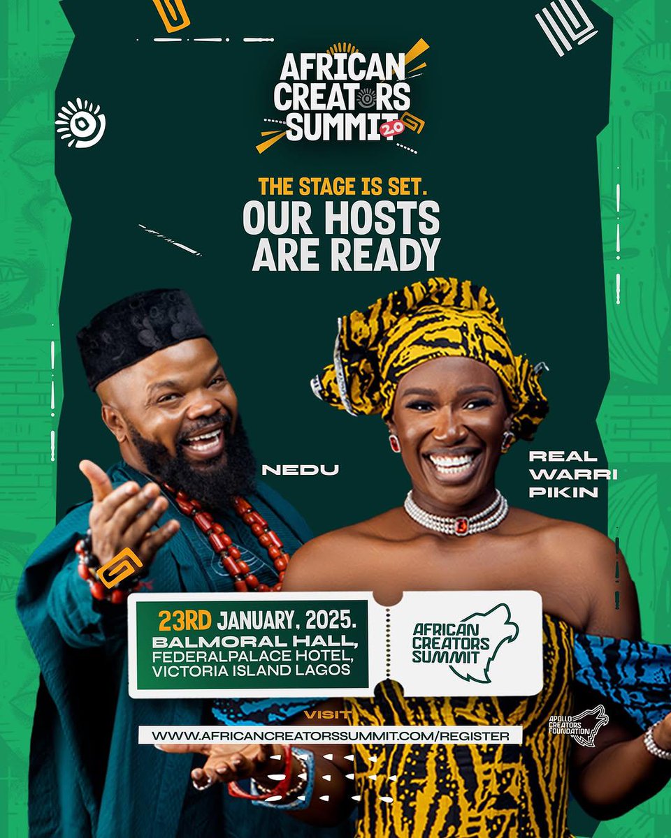 You too can be part of #AfricanCreatorsSummit2025

Yes, you heard me. Get yourself registered for the event with africancreatorssummit.com/register so you don't miss out on anything. <a href="/ACS_original/">African Creators Summit</a>