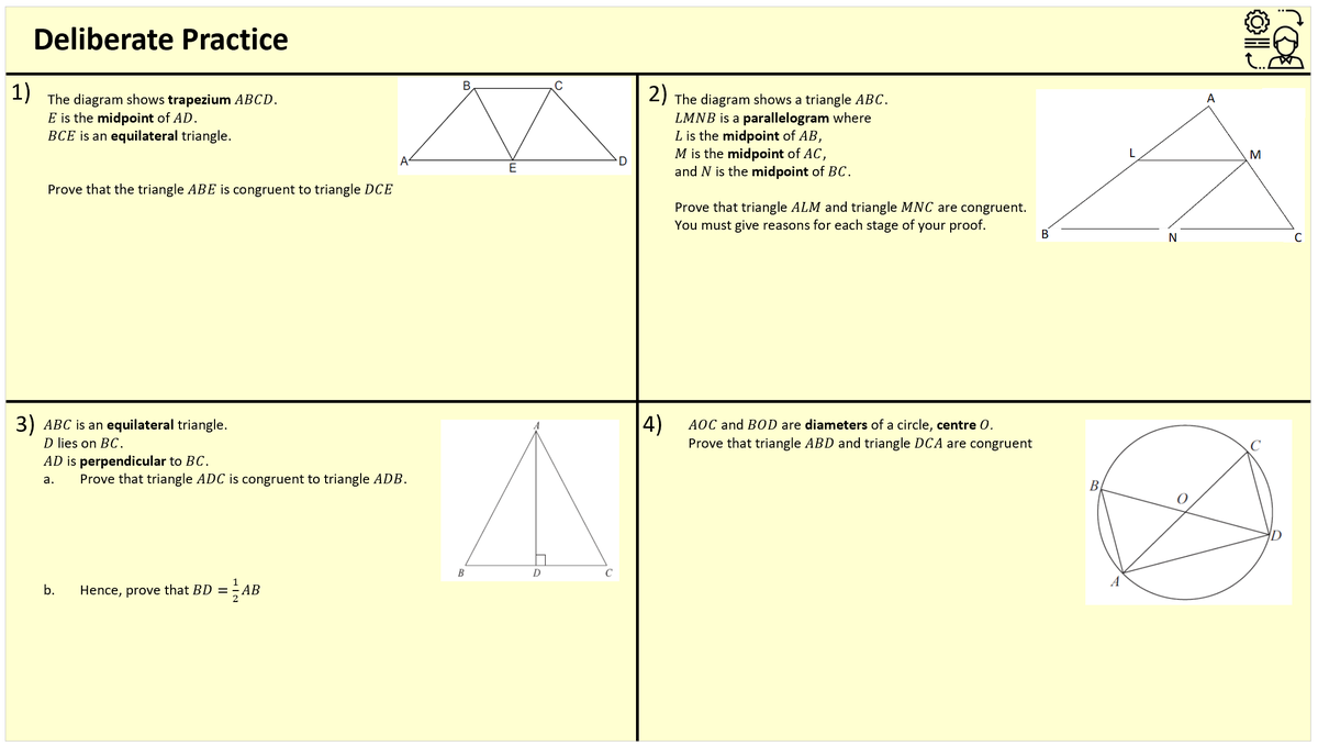 Some congruency questions with Year 11 this afternoon which really tested their skills; really pleased to see how they could remember how to apply angles in parallel lines, properties of shapes and circle theorems - all in one question!