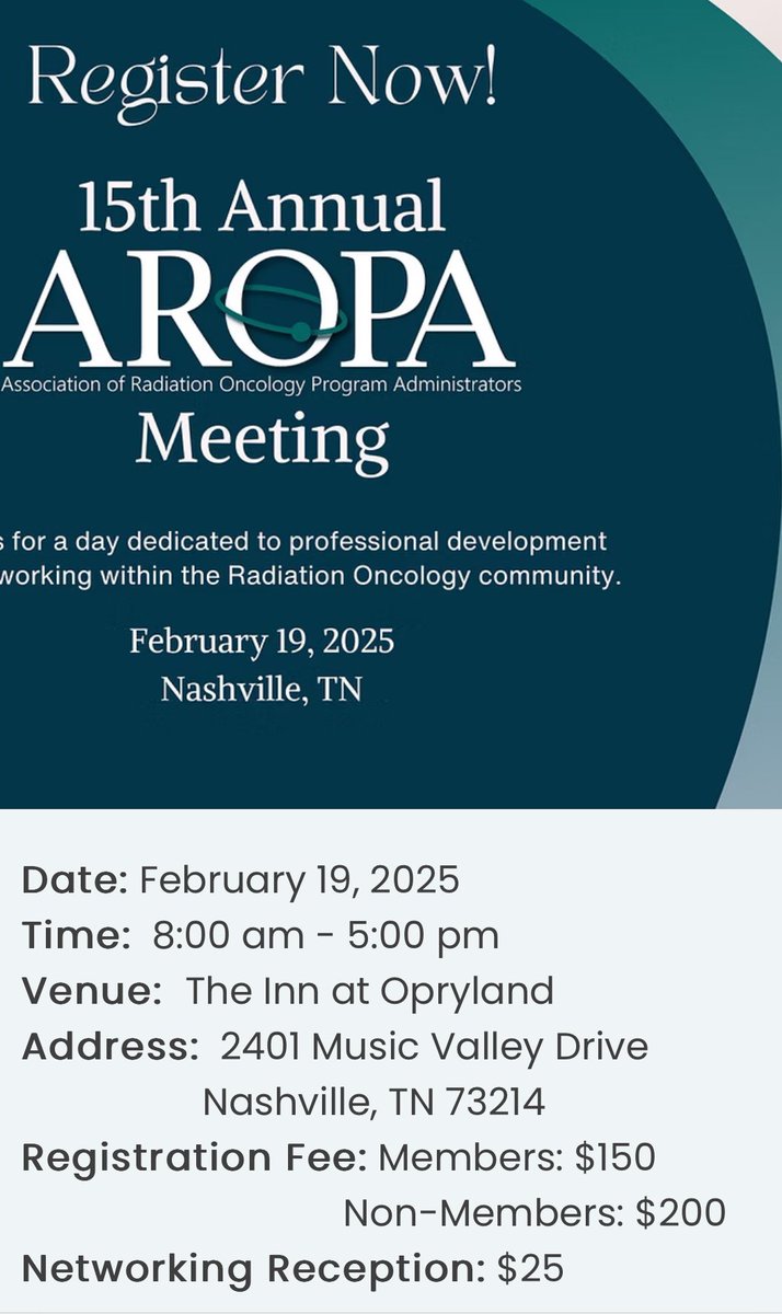 AROPA (@aropa_org) on Twitter photo 📢📢📢 It’s not too late! Register now for the ☢️ AROPA Annual Meeting in Nashville! 👇🏼👇🏼👇🏼
forms.office.com/r/HeN7W0csPR
<a href="/MKromchad/">Marlene Kromchad</a> <a href="/yogagirldd/">Denise De la Cruz, Ed.D.</a> <a href="/rawnway/">Emily Rawn</a> <a href="/CBaffic/">Cordy Baffic</a> 📢📢📢 It’s not too late! Register now for the ☢️ AROPA Annual Meeting in Nashville! 👇🏼👇🏼👇🏼
forms.office.com/r/HeN7W0csPR
<a href="/MKromchad/">Marlene Kromchad</a> <a href="/yogagirldd/">Denise De la Cruz, Ed.D.</a> <a href="/rawnway/">Emily Rawn</a> <a href="/CBaffic/">Cordy Baffic</a>