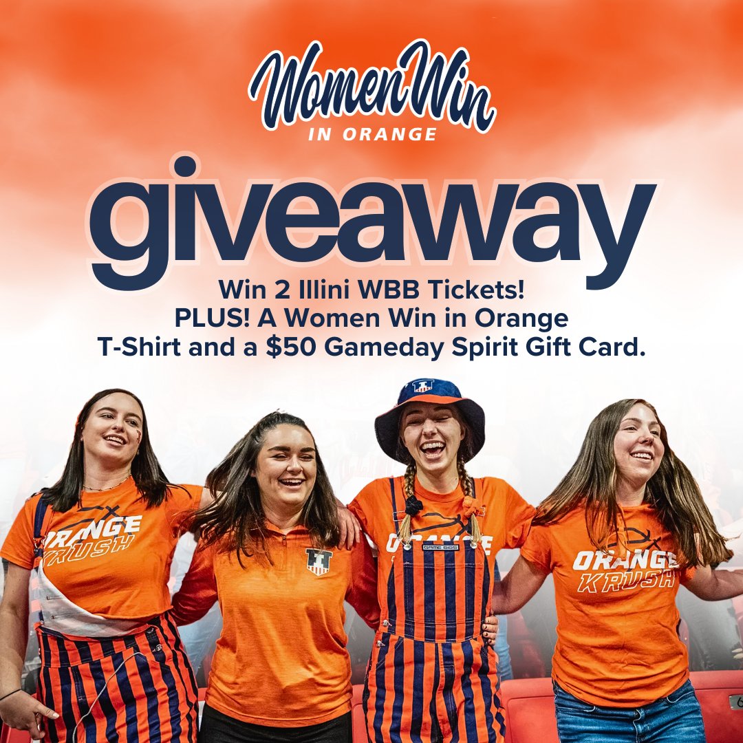 GamedaySpirit's tweet photo. 📣Win 2 Tickets to the #WomenWininOrange Game on 2/6/25, a $50 @GamedaySpirit gift card & a #WWiO shirt. To win:
1. Share this post
2. Tag a woman who wins in the comments
3. Use #WomenWininOrange when posting about @IlliniWBB
4. Follow @gamedayspirit & @IlliniWBB
Ends 2/3/25 https://t.co/b7ZllP9n5O