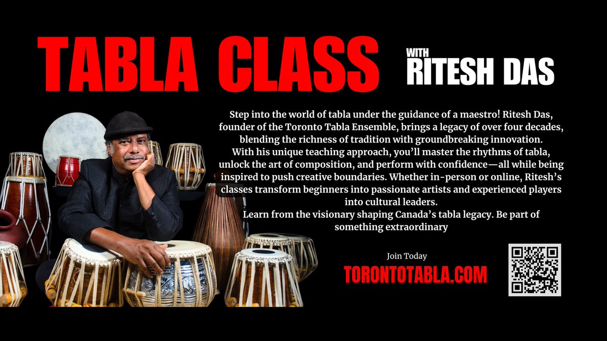 Ritesh Das (@riteshdastabla) on Twitter photo Join the Toronto Tabla Journey!
Learn tabla w/ Ritesh Das & the Toronto Tabla Ensemble—online, in-person, & at retreats!
 What We Offer:
🌐 Online classes (Canadian time zones)
📍 Sunday Toronto sessions
 Annual retreats to connect & grow
👉 Start today: torontotabla.com/school/?utm_so… Join the Toronto Tabla Journey!
Learn tabla w/ Ritesh Das & the Toronto Tabla Ensemble—online, in-person, & at retreats!
 What We Offer:
🌐 Online classes (Canadian time zones)
📍 Sunday Toronto sessions
 Annual retreats to connect & grow
👉 Start today: torontotabla.com/school/?utm_so…