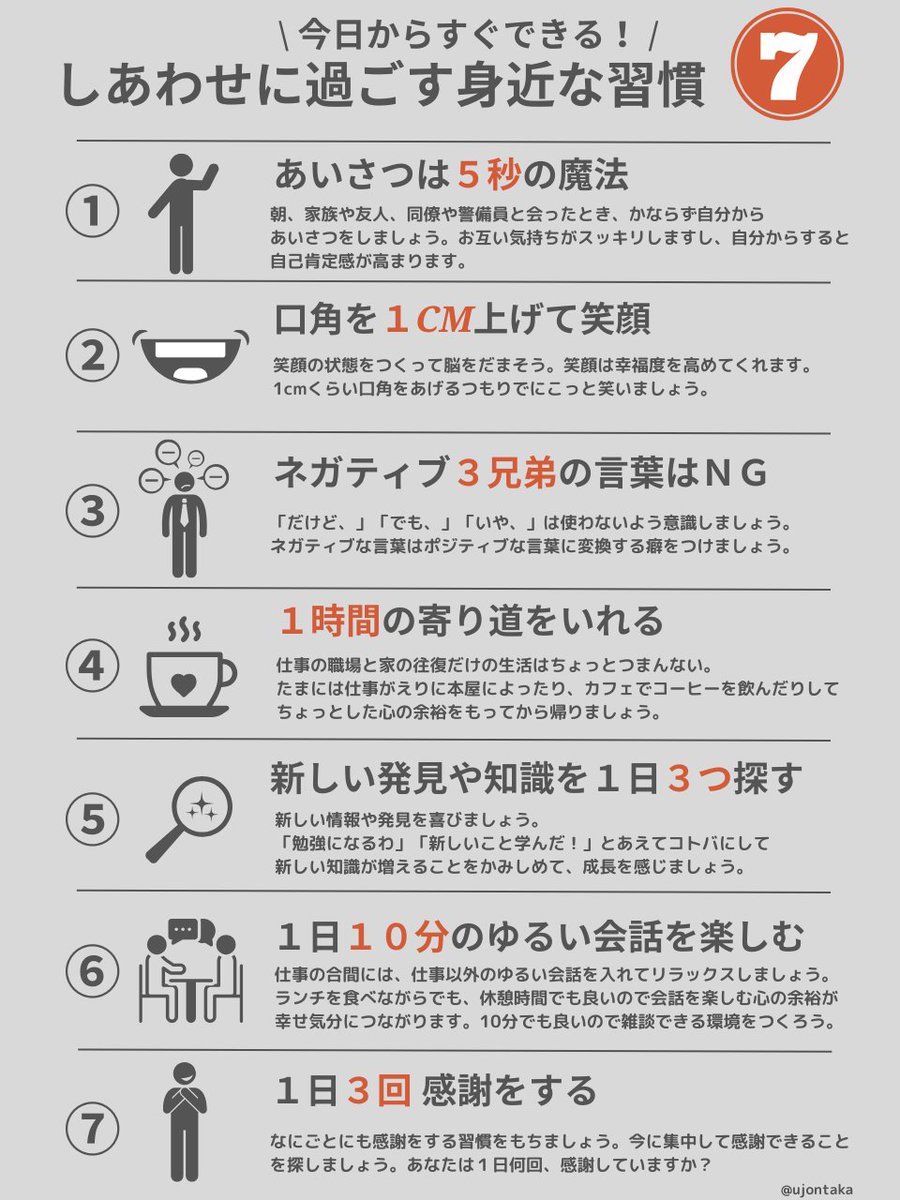 ujontaka's tweet photo. やったら分かる。身近な習慣を変えて幸せ気分。 https://t.co/AHMaL32TYM