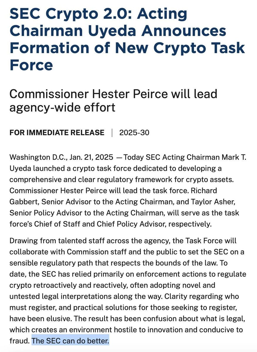 diegotrefny's tweet photo. 🚨 The SEC launched a crypto 2.0 task-force. https://t.co/MxF5OsN90A