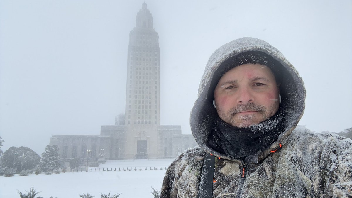 Just a little snow at the Louisiana State Capitol. #lalege