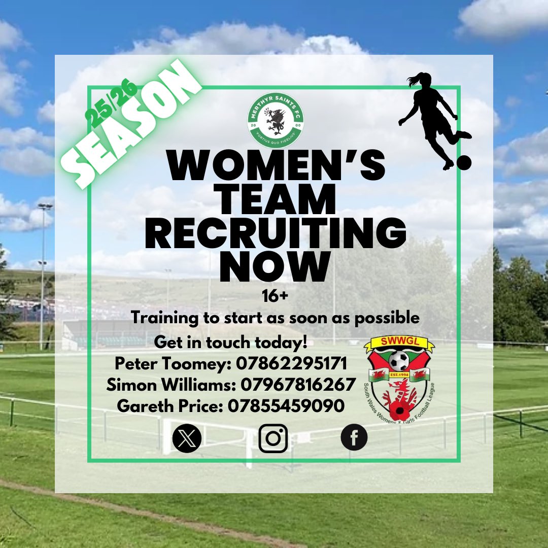 📣 We’re currently on the lookout for players for our newly formed Women’s team! 

We’ll be looking to begin training as soon as possible before we kick off in the 25/26 season 💪 

Get in touch for more information ⬇️