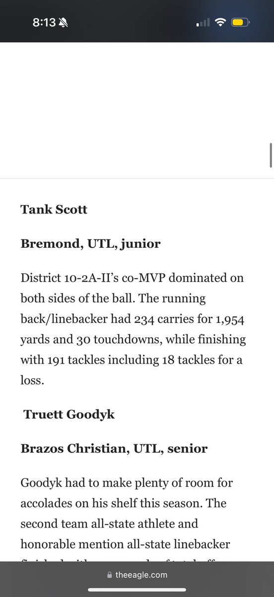 Blessed to be named 1st Team All Brazos Valley and 1st Team Super Centex