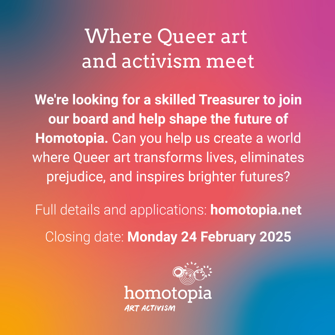 Homotopia (@homotopiafest) on Twitter photo We're recruiting: Join our Board as Treasurer! 🥳
Are you great with numbers? Do you have a passion for LGBTQIA+ Arts?
If you need additional support to make
an application, please get in touch: recruitment@homotopia.net.
For more information, visit the link in our bio! We're recruiting: Join our Board as Treasurer! 🥳
Are you great with numbers? Do you have a passion for LGBTQIA+ Arts?
If you need additional support to make
an application, please get in touch: recruitment@homotopia.net.
For more information, visit the link in our bio!
