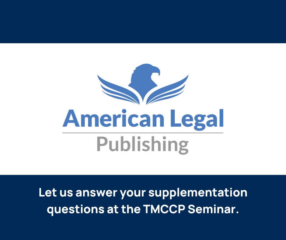 amlegalcodes's tweet image. We can't wait to see our favorite municipal clerks at the 53rd Annual TMCCP Election Law Seminar! Ross will be there to answer all your supplementation questions on Thursday, January 23, 2025 to Friday, January 24, 2025.

#TMCA