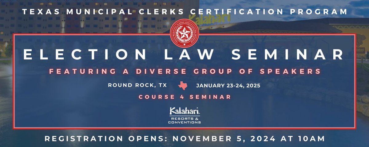 amlegalcodes's tweet image. We can't wait to see our favorite municipal clerks at the 53rd Annual TMCCP Election Law Seminar! Ross will be there to answer all your supplementation questions on Thursday, January 23, 2025 to Friday, January 24, 2025.

#TMCA